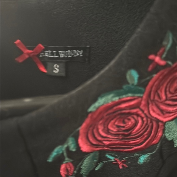 Hell Bunny Black Dress with Red Floral Embroidery - Picture 2 of 5